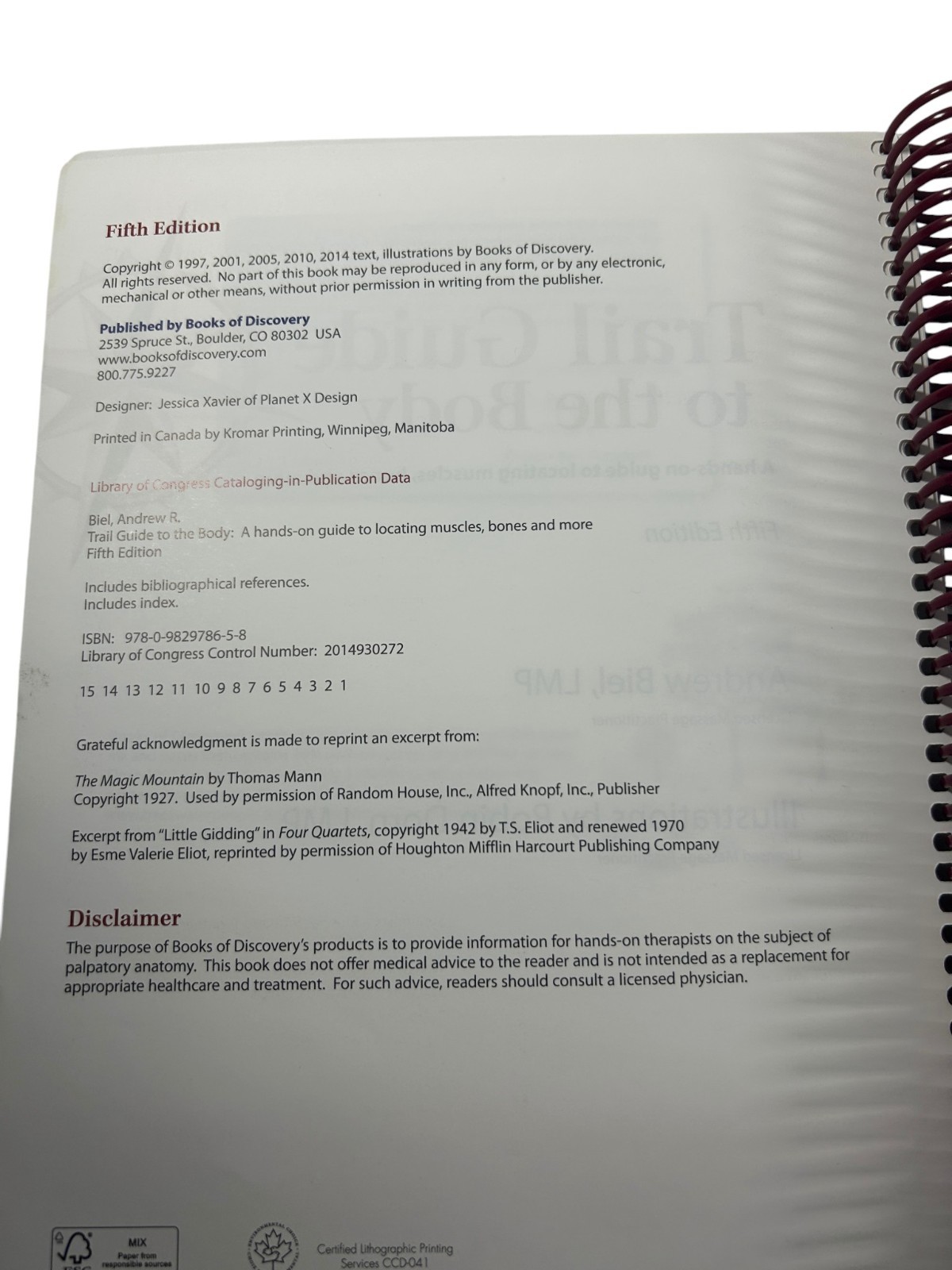 Trail Guide to the Body 5th Edition Spiral Andrew Biel Missing 2 CDs