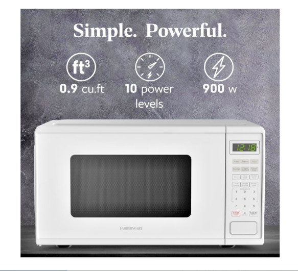 Farberware 0.9 Cu. Ft. Countertop Microwave Oven – 900 Watts Power New in Box.