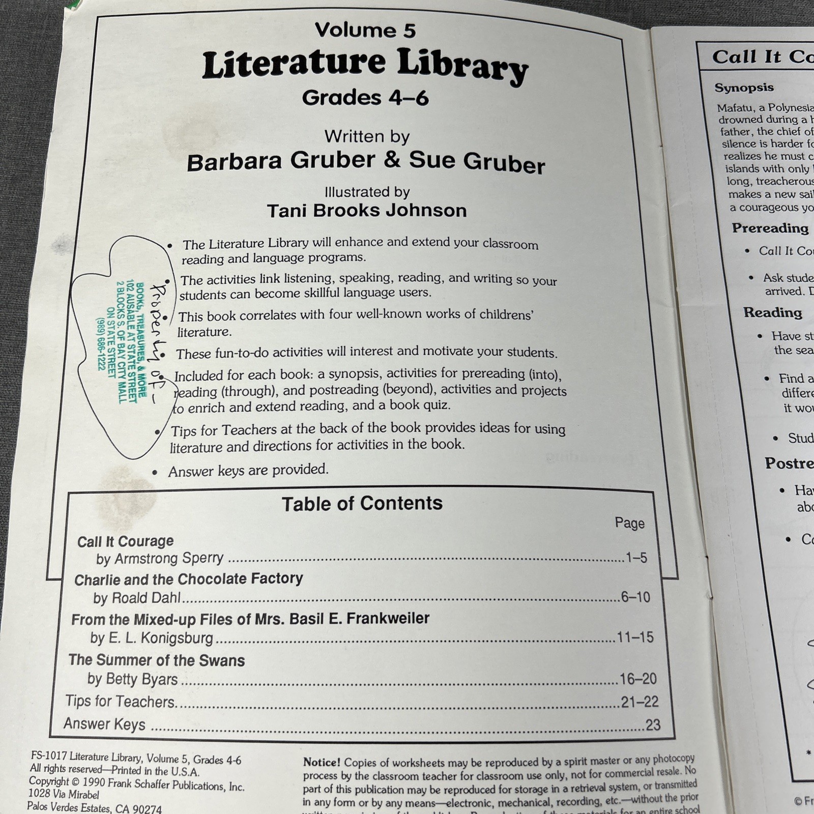 Literature Library Volume 5 Creative Ideas & Activity Sheets 1990 Workbook