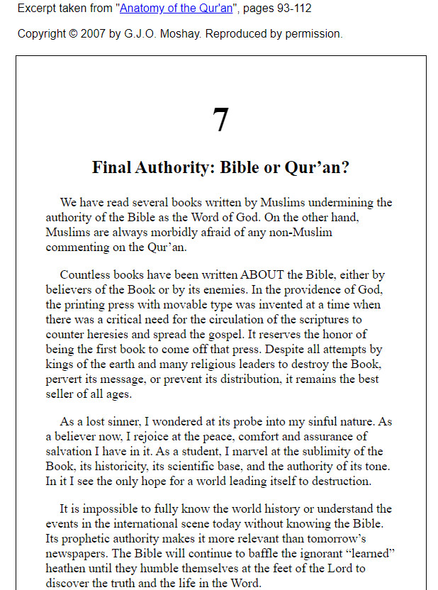 ANATOMY OF THE QUR’AN | G J O MOSHAY | CHICK PUBLICATIONS | 160 PAGES