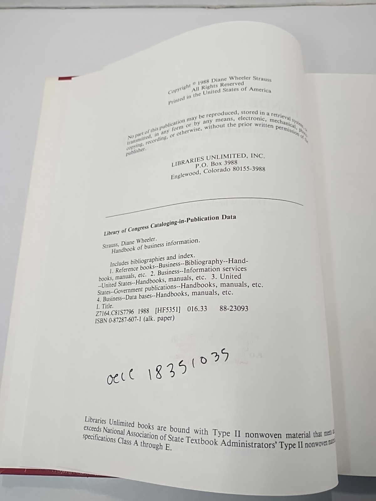 Handbook of Business Information: A Guide Librarians Students & Researchers 1988