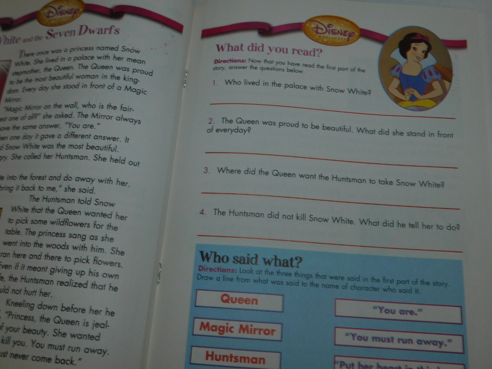 Disney Princess Reading Comprehension Workbook 32 pages