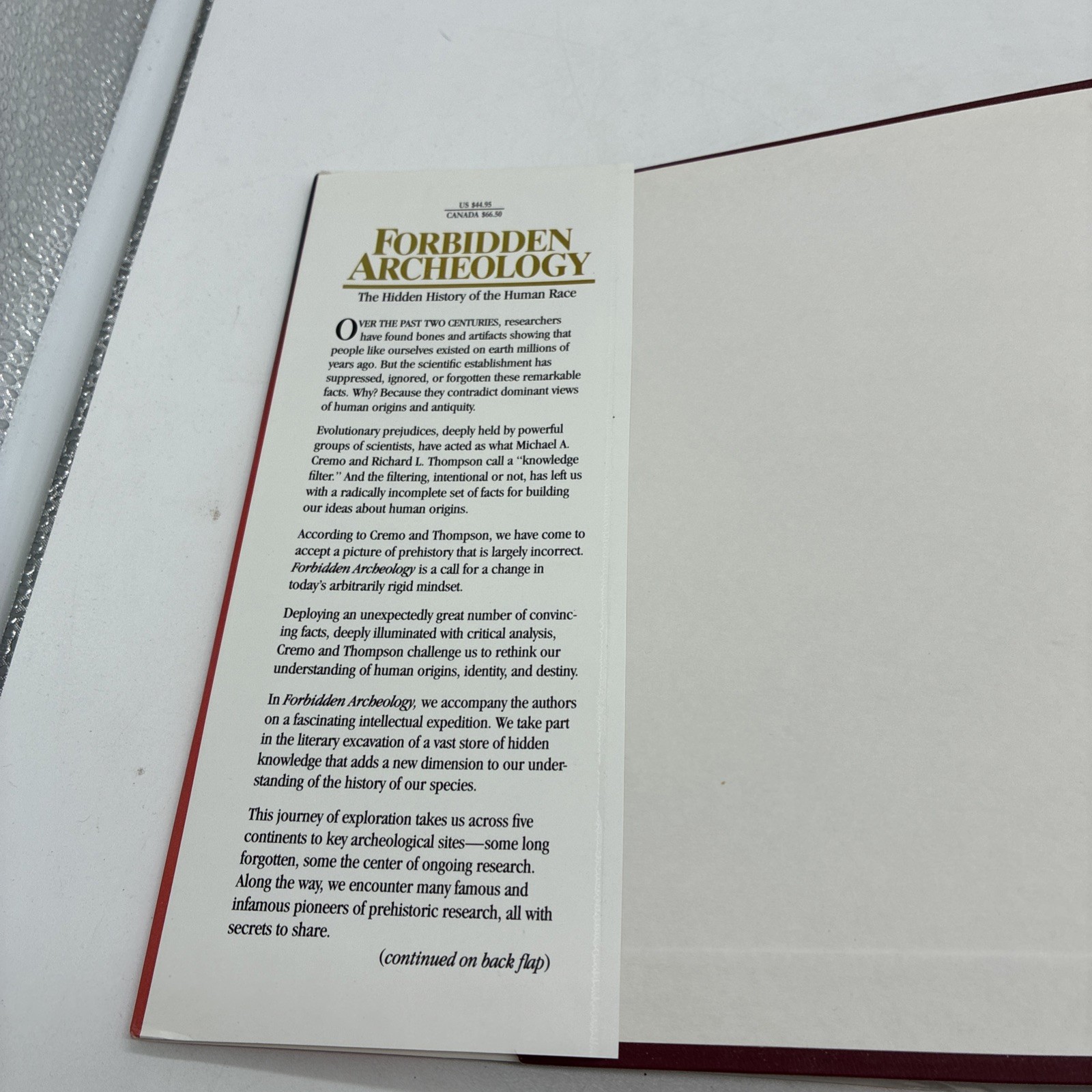Forbidden Archeology Hidden History of Human Race by Cremo & Thompson, Hardback