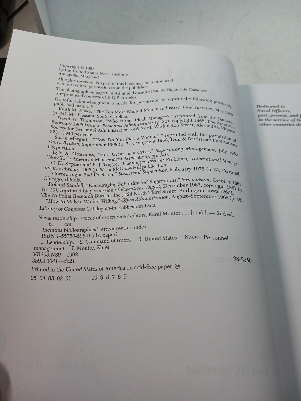 Naval Leadership: Voices of Experience by Karel Montor 1998