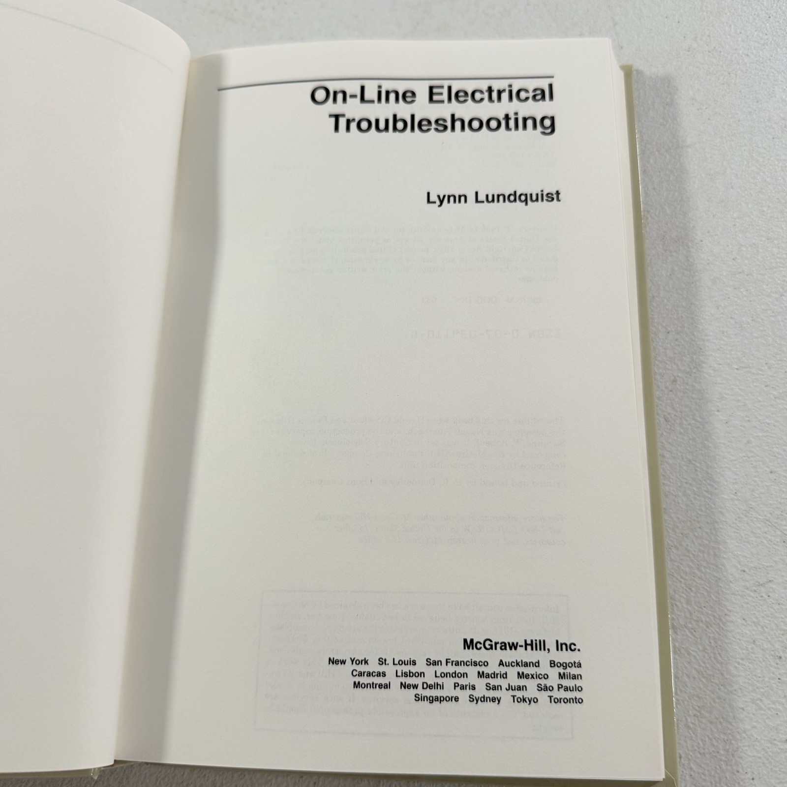 On-Line Electrical Troubleshooting Hardcover Lynn Lundquist 1989 HC