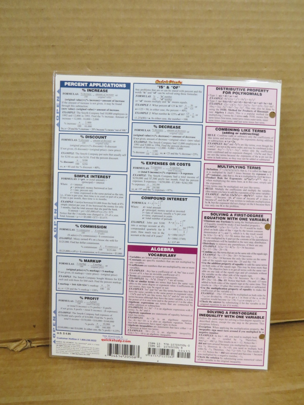 Math Review – Bar Charts Quick Study Academic Guides – Laminated Algebra More