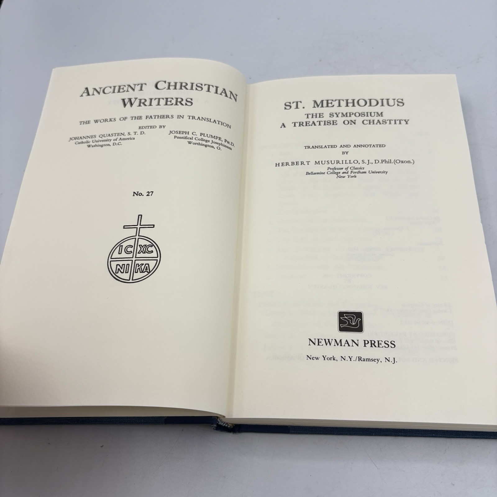 St. Methodius Ancient Christian Writers 27 Symposium Treatise Chastity HC 1958