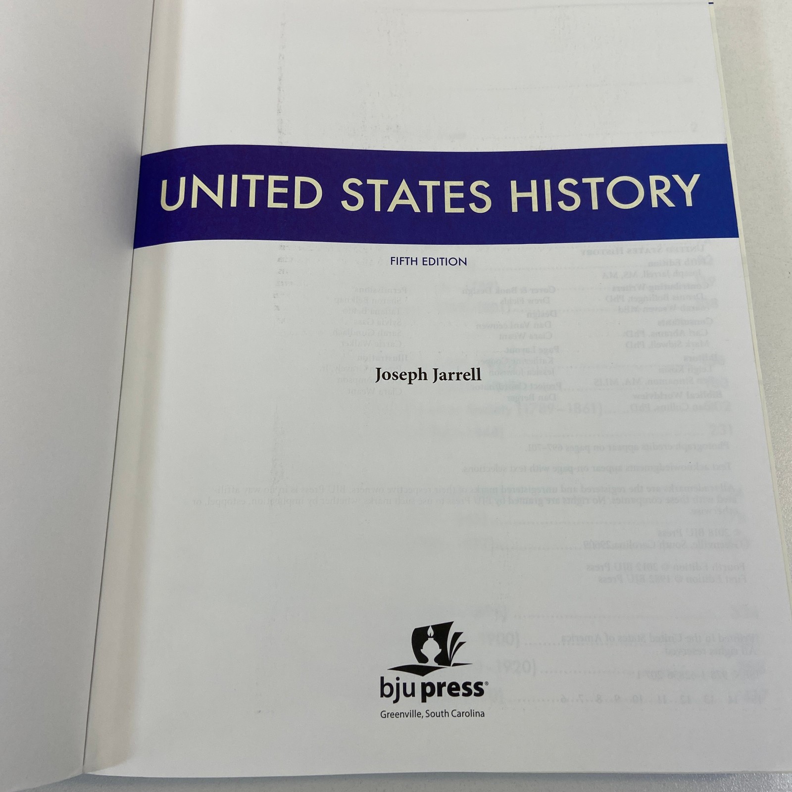 BJU Press United States History Fifth Edition Bob Jones University TPB Jarrell