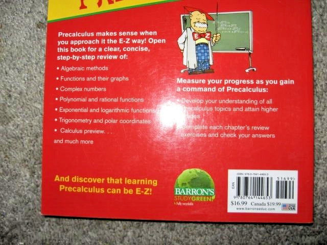 Barron’s Easy Way Ser.: E-Z Precalculus by Peter Eisen (2009, Trade…