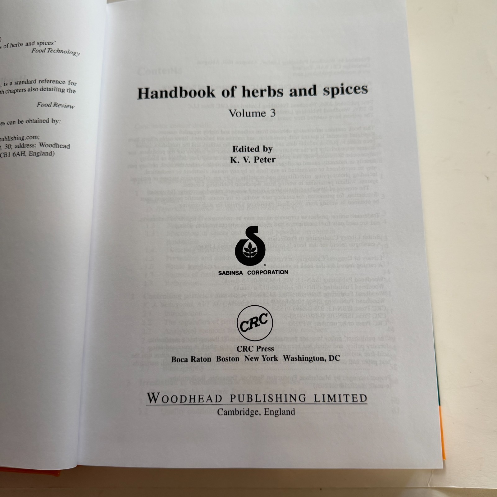 Handbook of Herbs and Spices Volume 3 Hardcover 2006 K.V. Peter