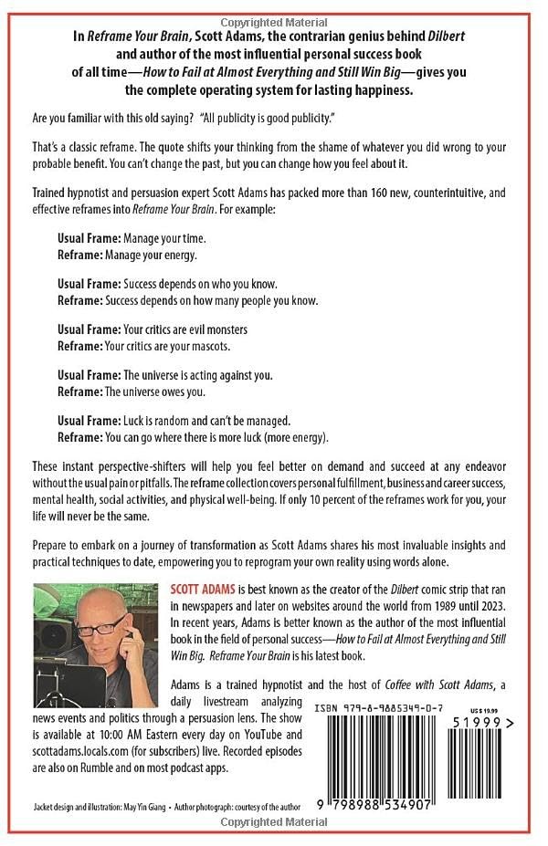 Reframe Your Brain by Scott Adams Paperback Success & Happiness Guide