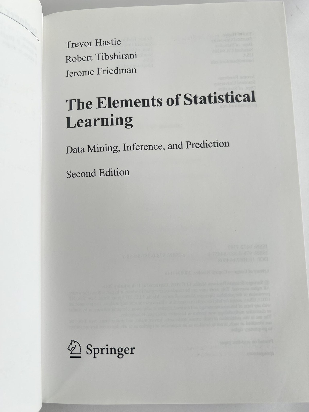 The Elements Of Statistical Learning 2nd Ed Hastie Tibshirani Springer Brown HC