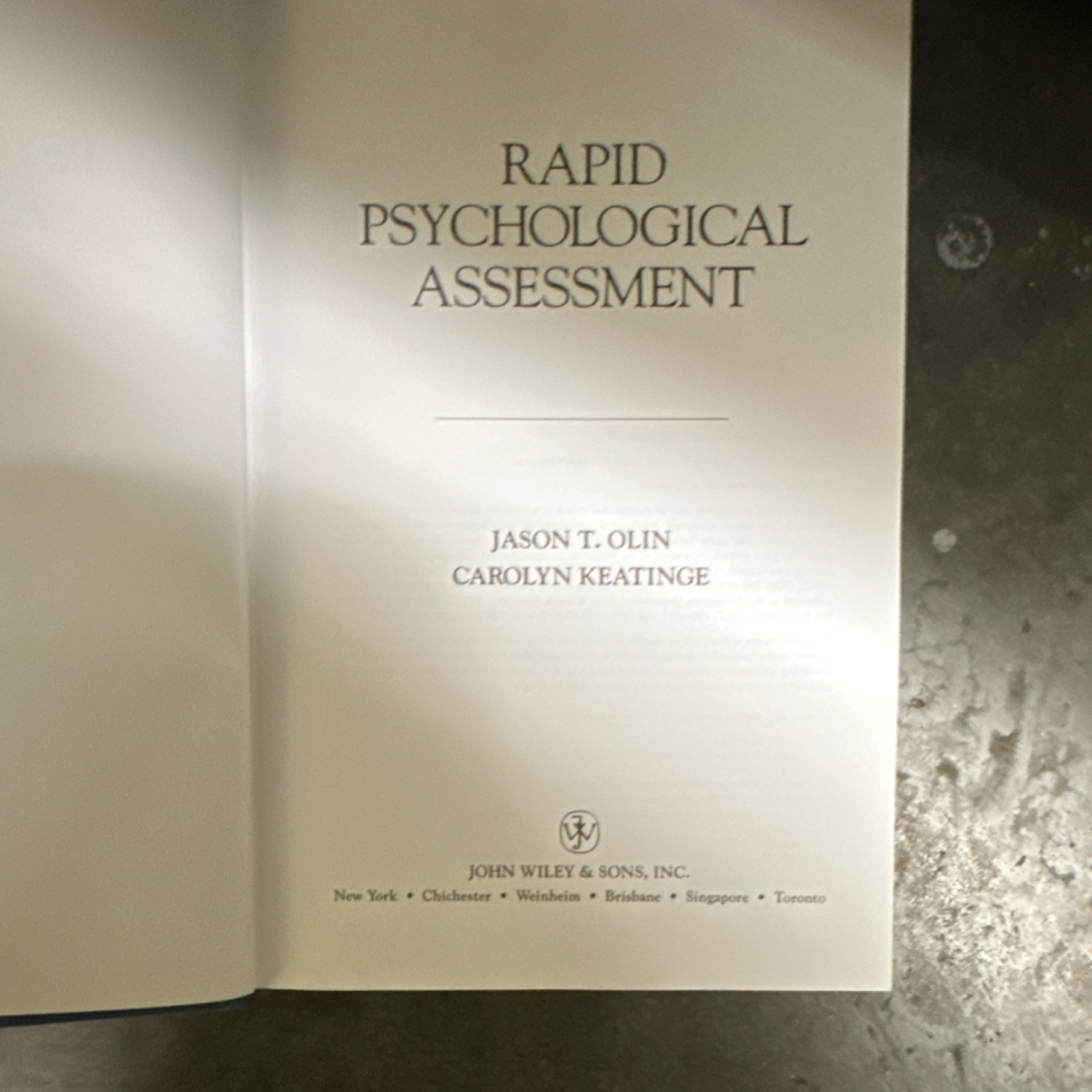 John Wiley & Sons Rapid Psychological Assessment by Olin & Keatinge Book 1998