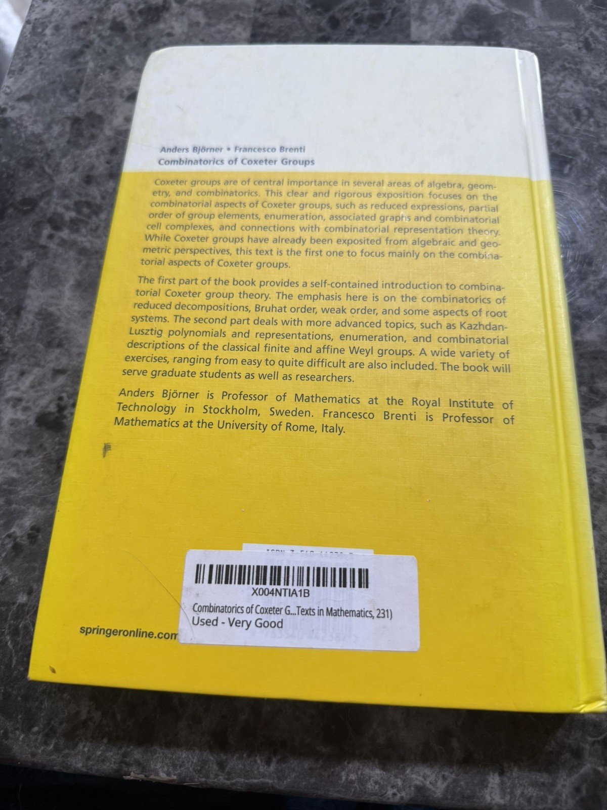 Combinatorics of Coxeter Groups (Graduate Texts in Mathematics, 231), Bjorner, A