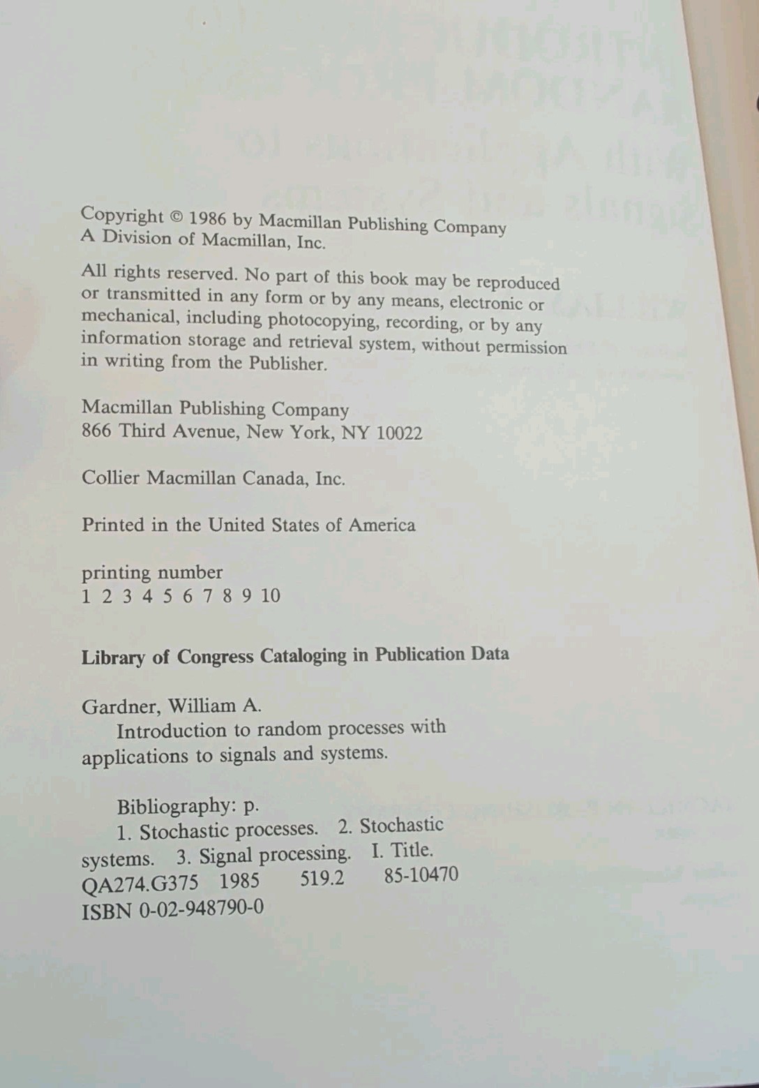 INTRODUCTION TO RANDOM PROCESSES By William A. Gardner – Hardcover