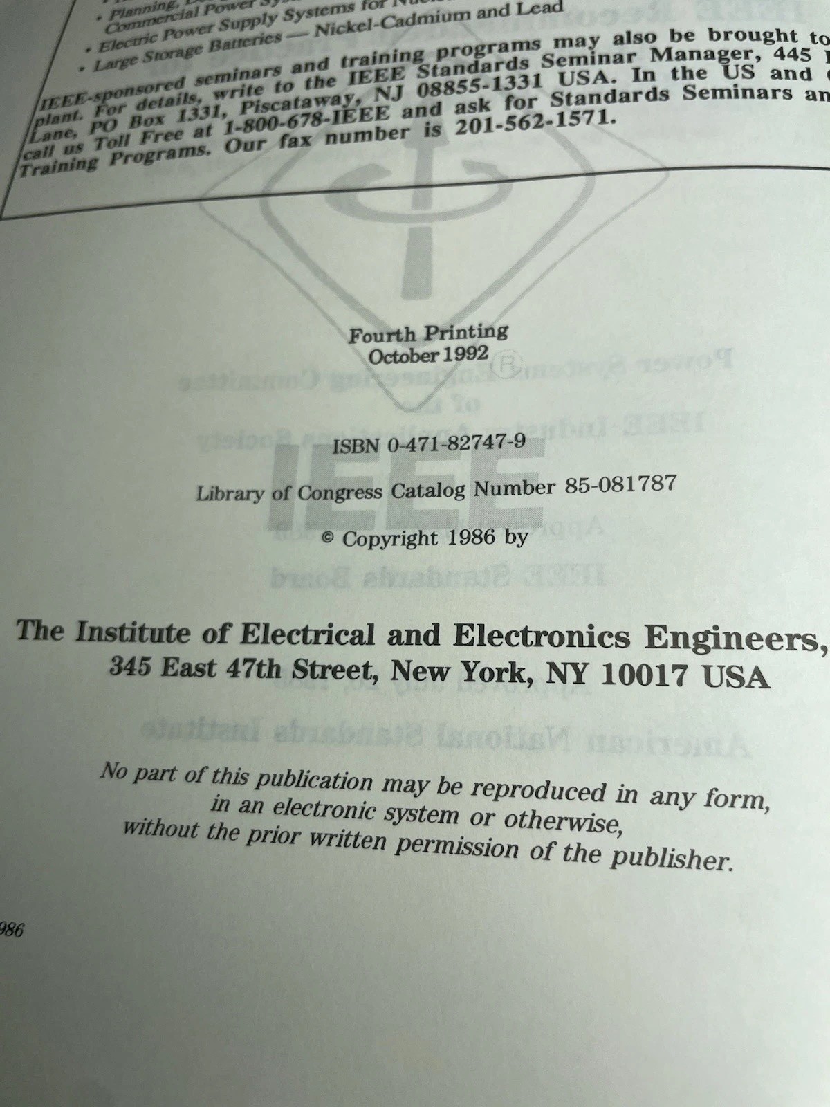 IEEE White Book Std 602-1986 Fourth Printing 1992 Recommended Practice – No DJ