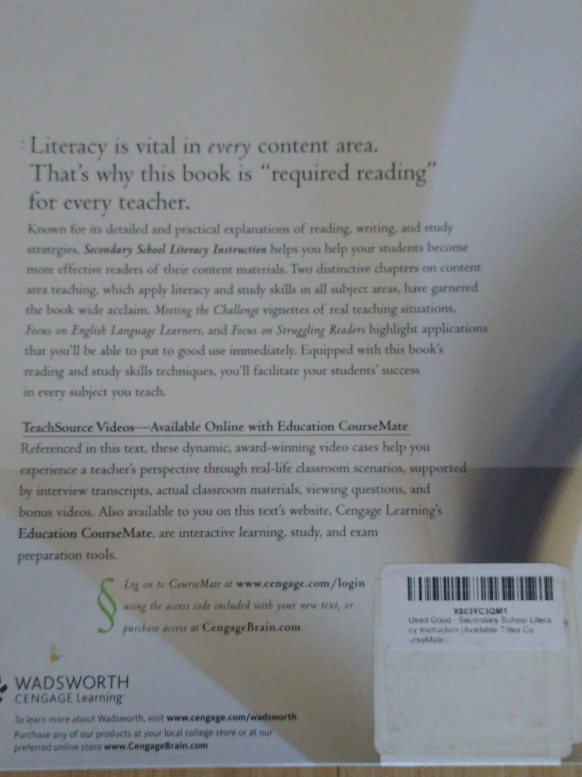 Secondary School Literacy Instruction: The Content Areas. NOT Stock Photos!