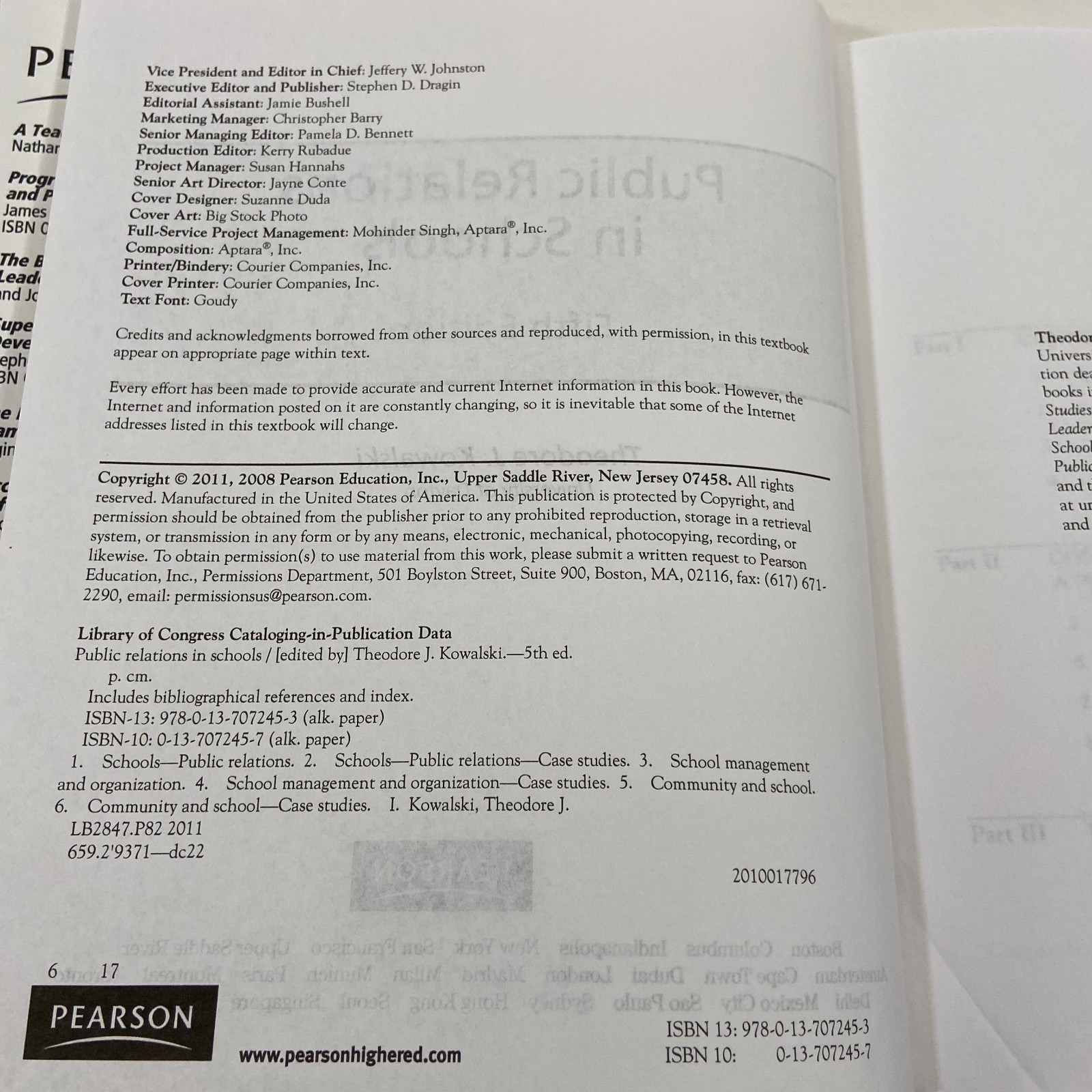 Public Relations in Schools 5th Edition Pearson 2011 Hardcover Theodore Kowalski