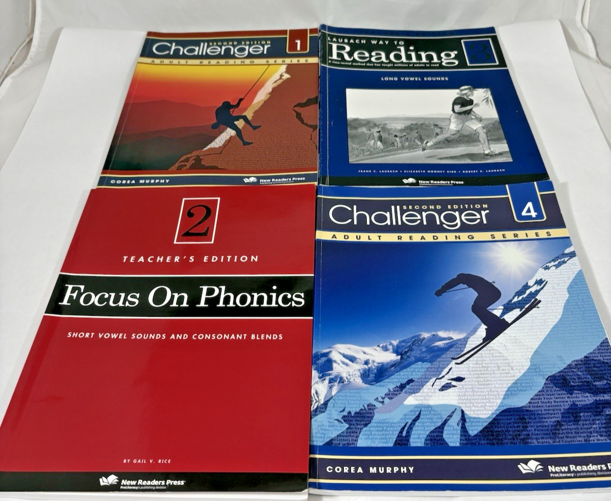 Lot of 4 New Readers Press Adult Literacy Books Challenger Laubach Phonics Tutor