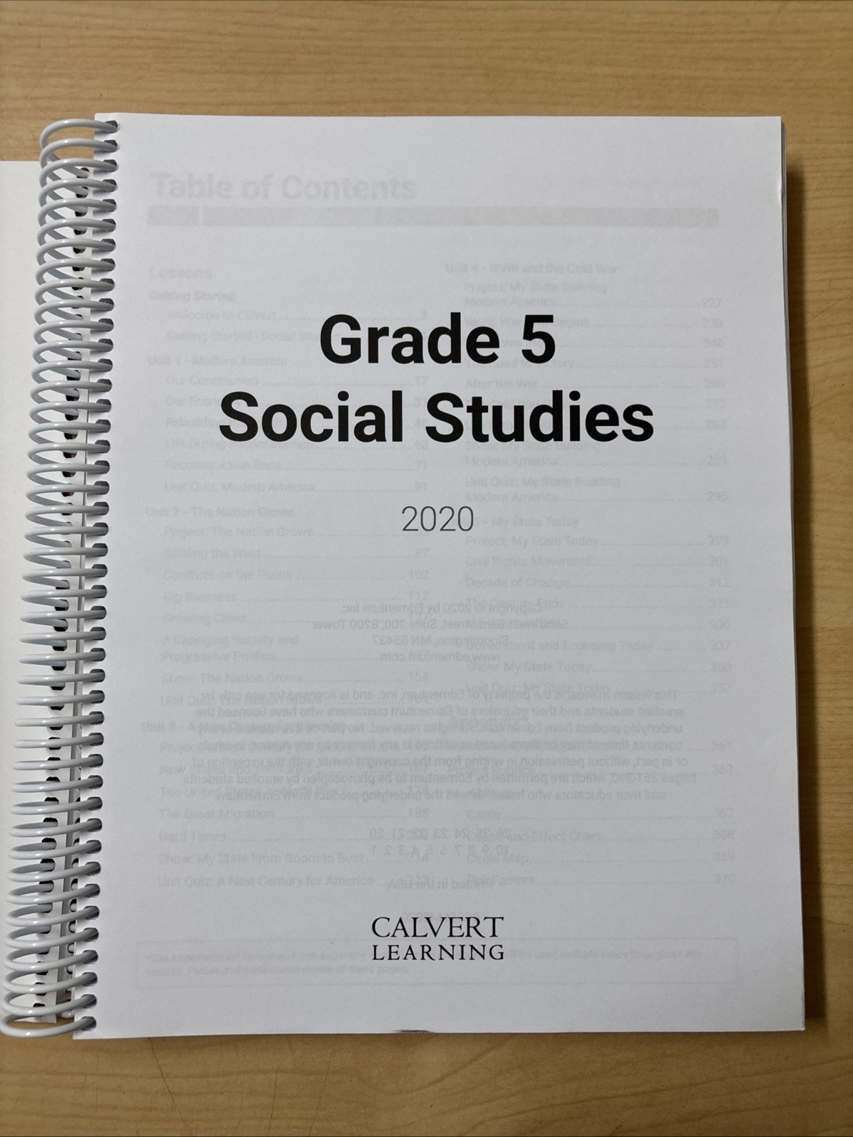 Grade 5 Social Studies Calvert Learning Edmentum 2020 Very Good Spiral Bound