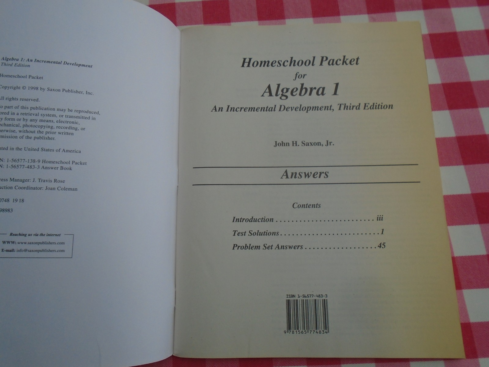Saxon Algebra 1 3rd Edition Hardcover, Solutions Manual, Homeschool Packet 3 set