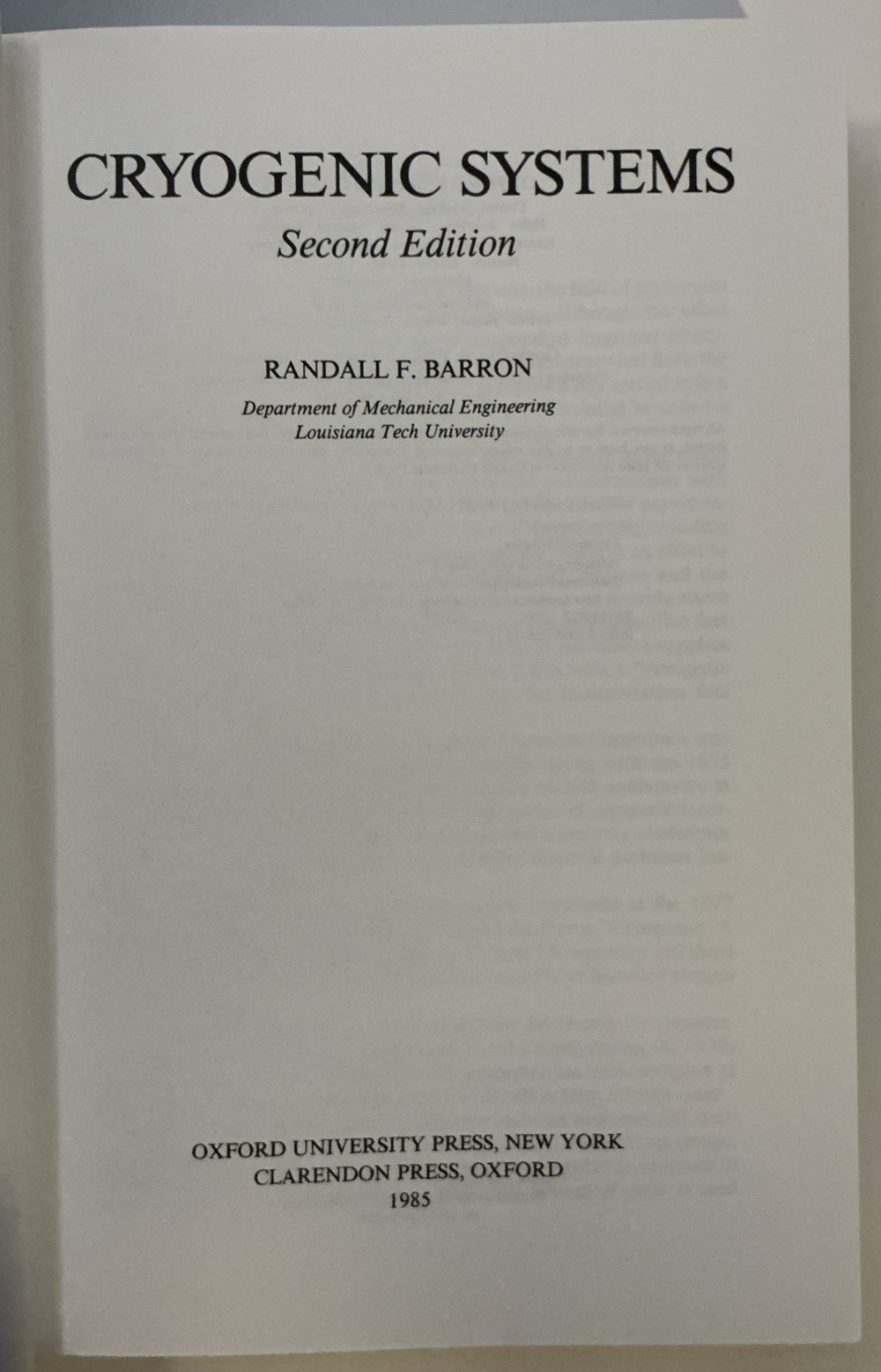 Cryogenic Systems Vintage 2nd Edition 1985 Hardcover-***ACCEPTABLE-READ NOTES***