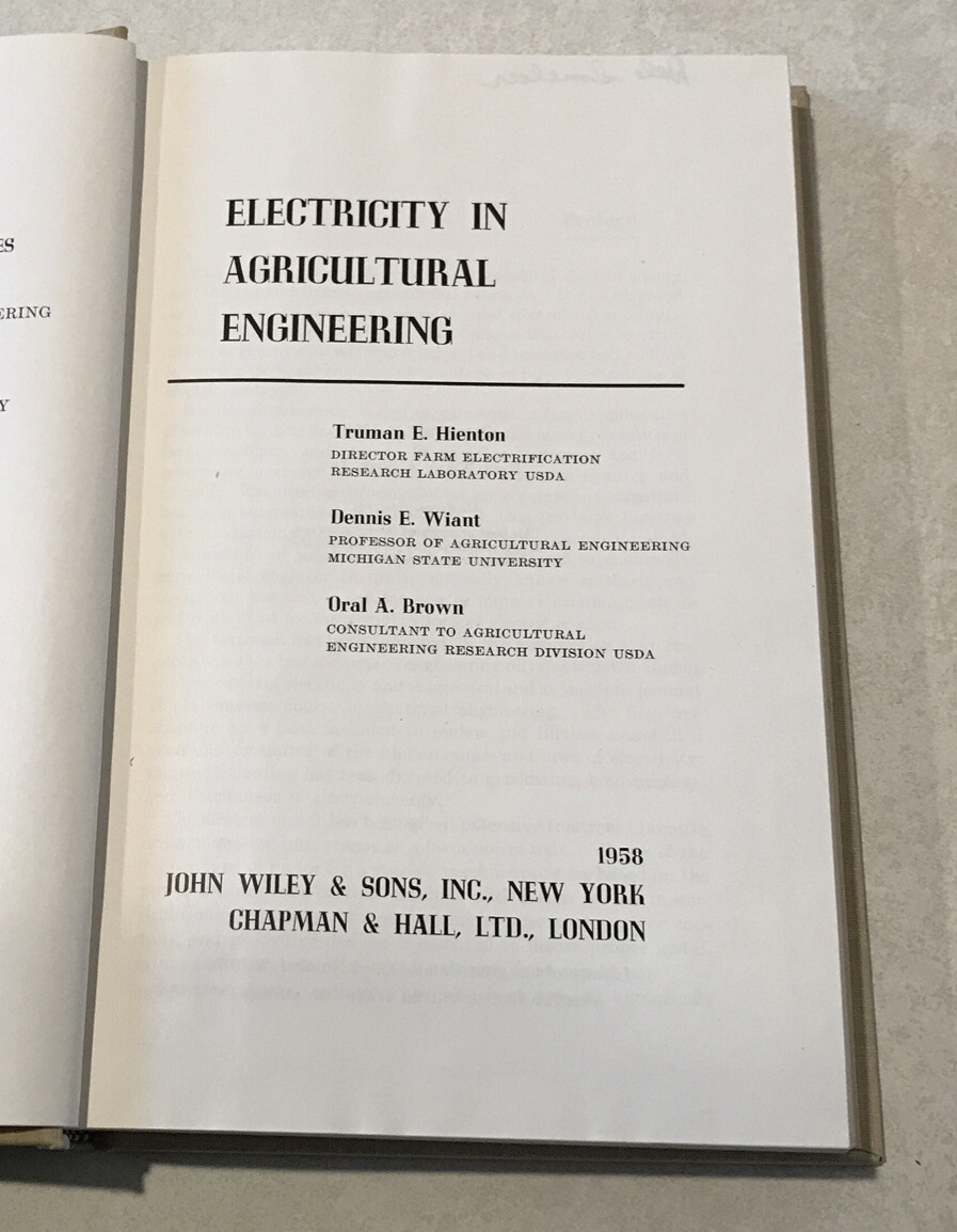 Electricity In Agricultural Engineering Wiley Hardcover Energy Applications 1958