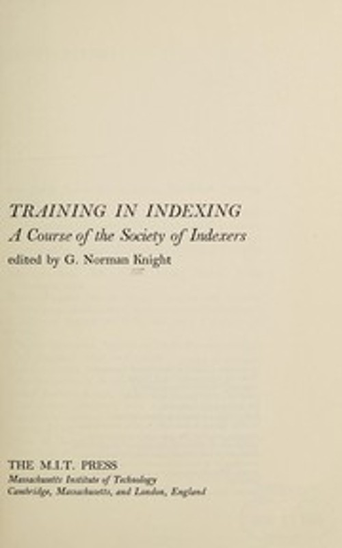 Training in Indexing Hardcover
