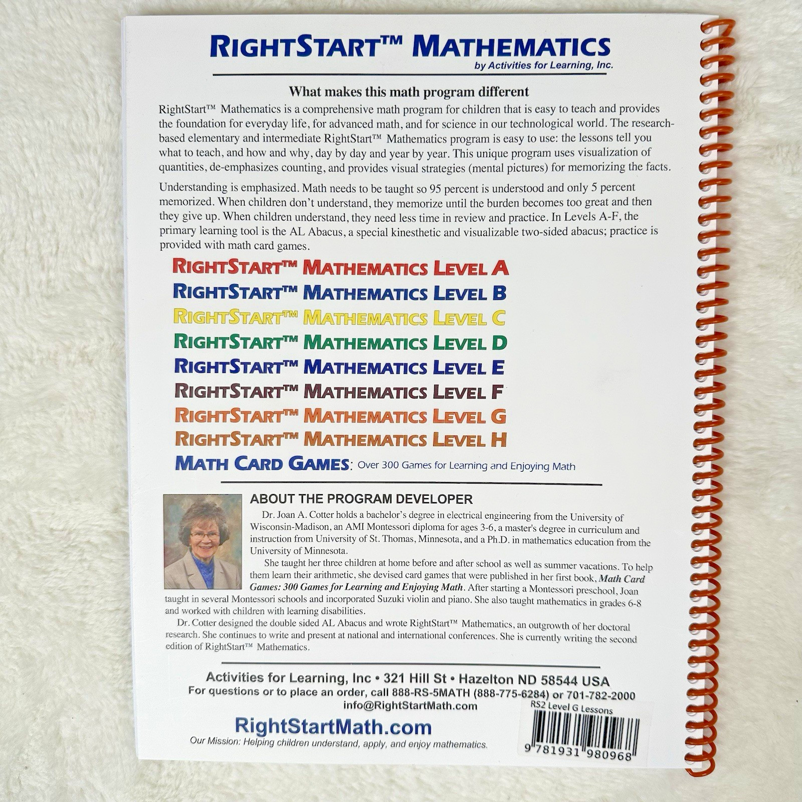 RightStart Mathematics Level G Lessons 2nd Edition Spiral Like New