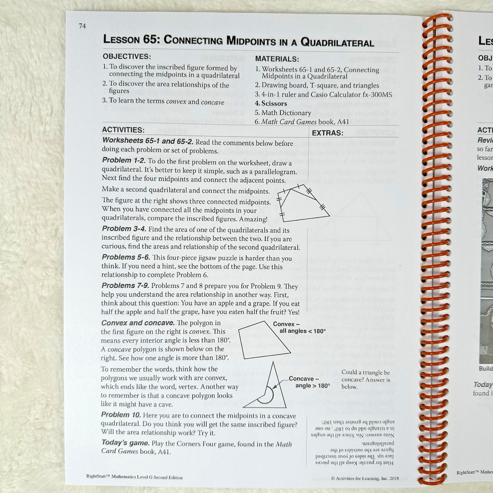 RightStart Mathematics Level G Lessons 2nd Edition Spiral Like New