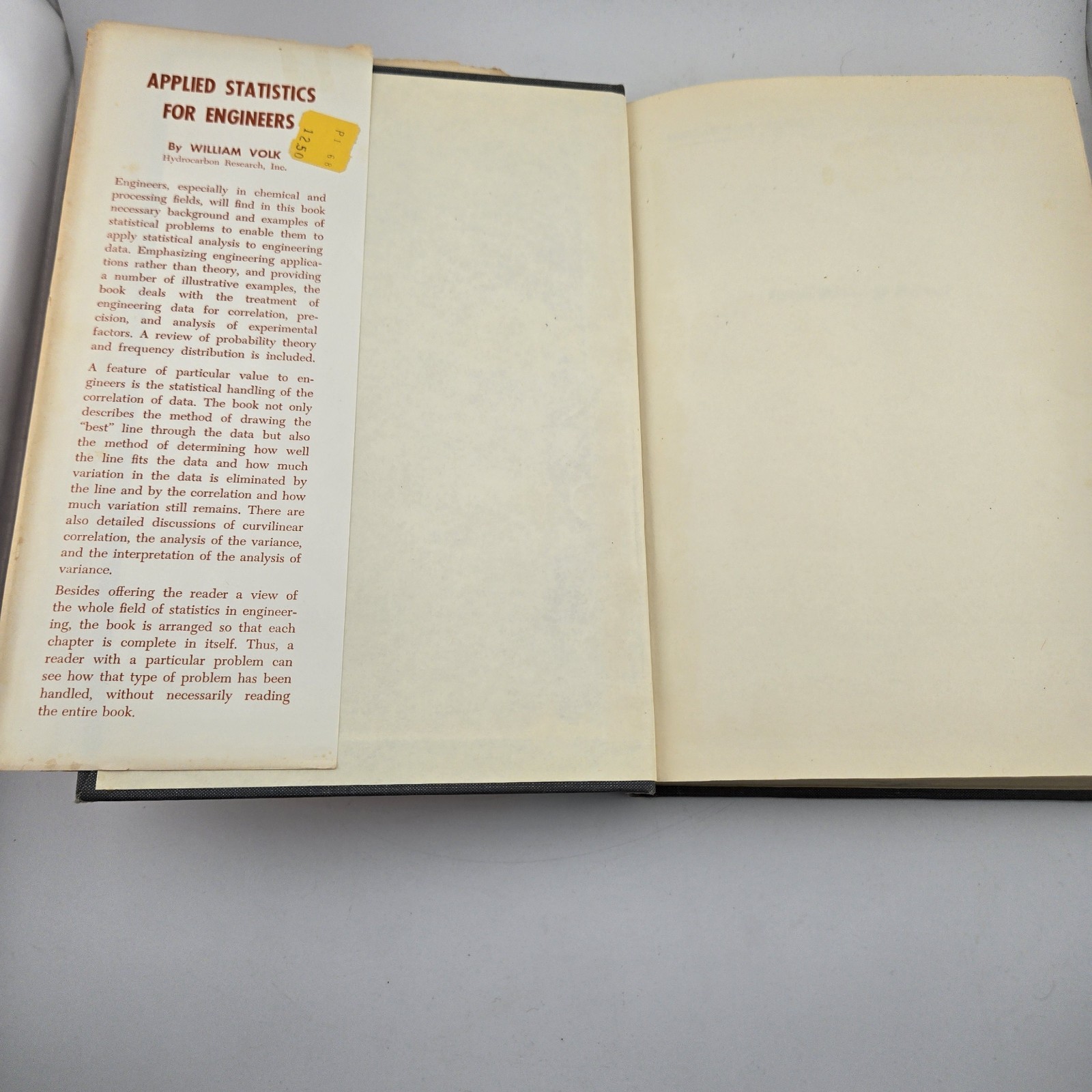 Applied Statistics for Engineers William Volk 1958 McGraw-Hill 1st Ed Dust…