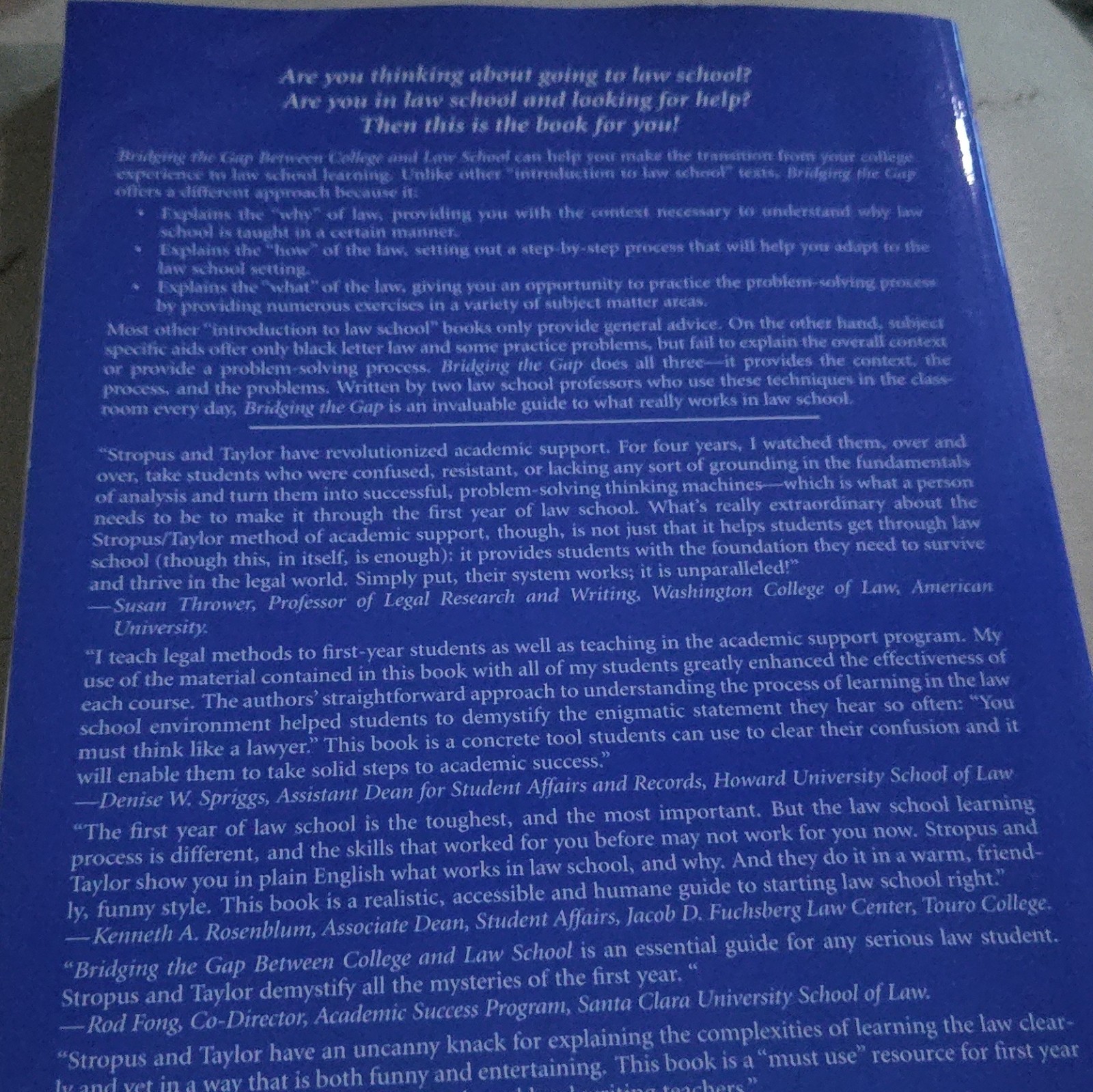 Carolina Academic Press Bridging the Gap College & Law School PB Stropus/Taylor