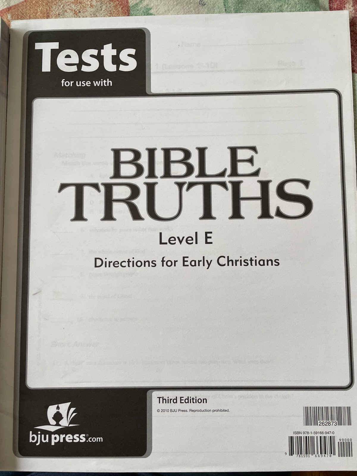 BJU Bob Jones 11th grade Bible Truths Level E Tests (3rd Ed) – NEW Free Shipping