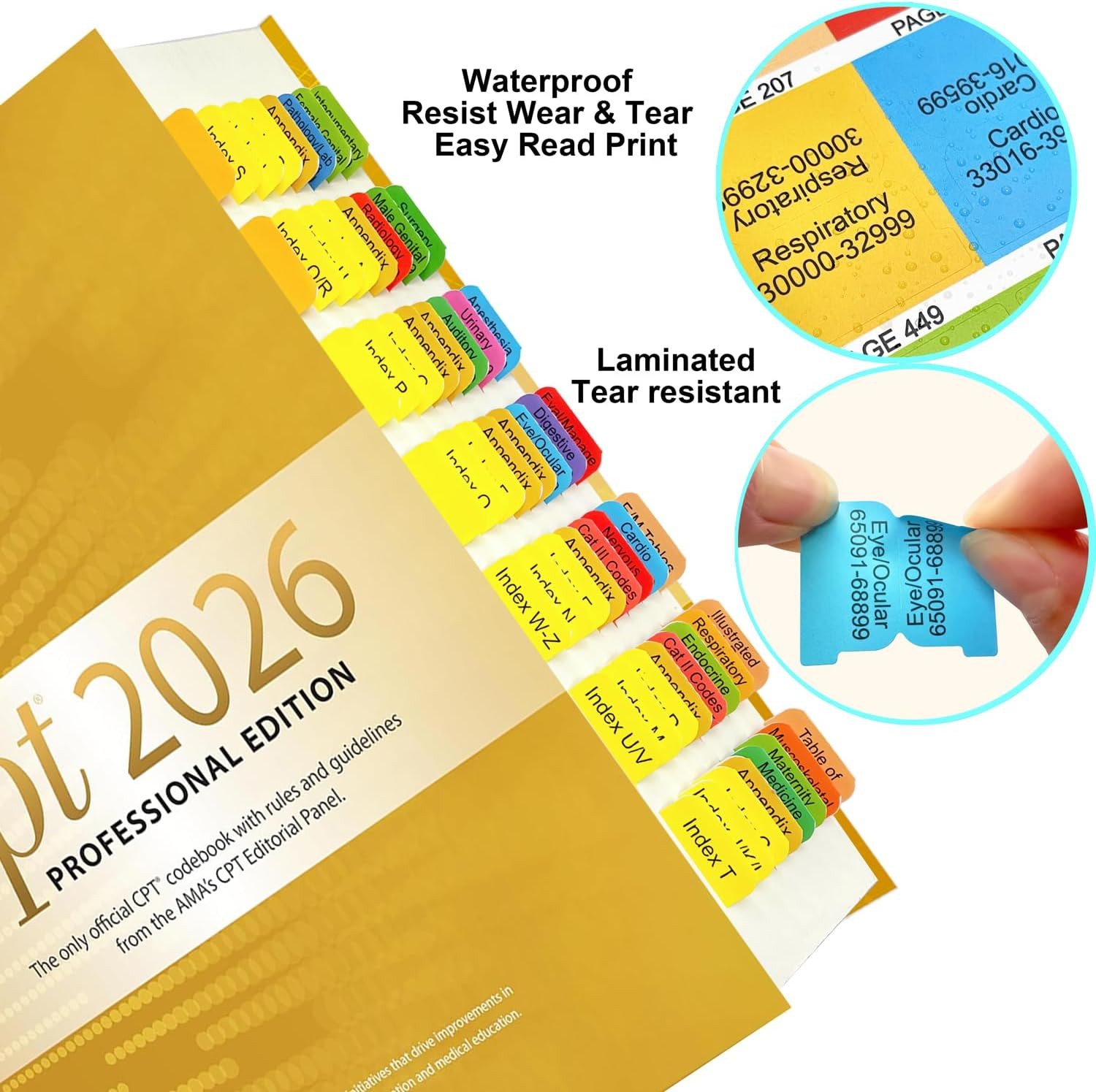 Index Tabs for CPT 2025/2026 Professional Edition. Color-Coded and Laminated Tab