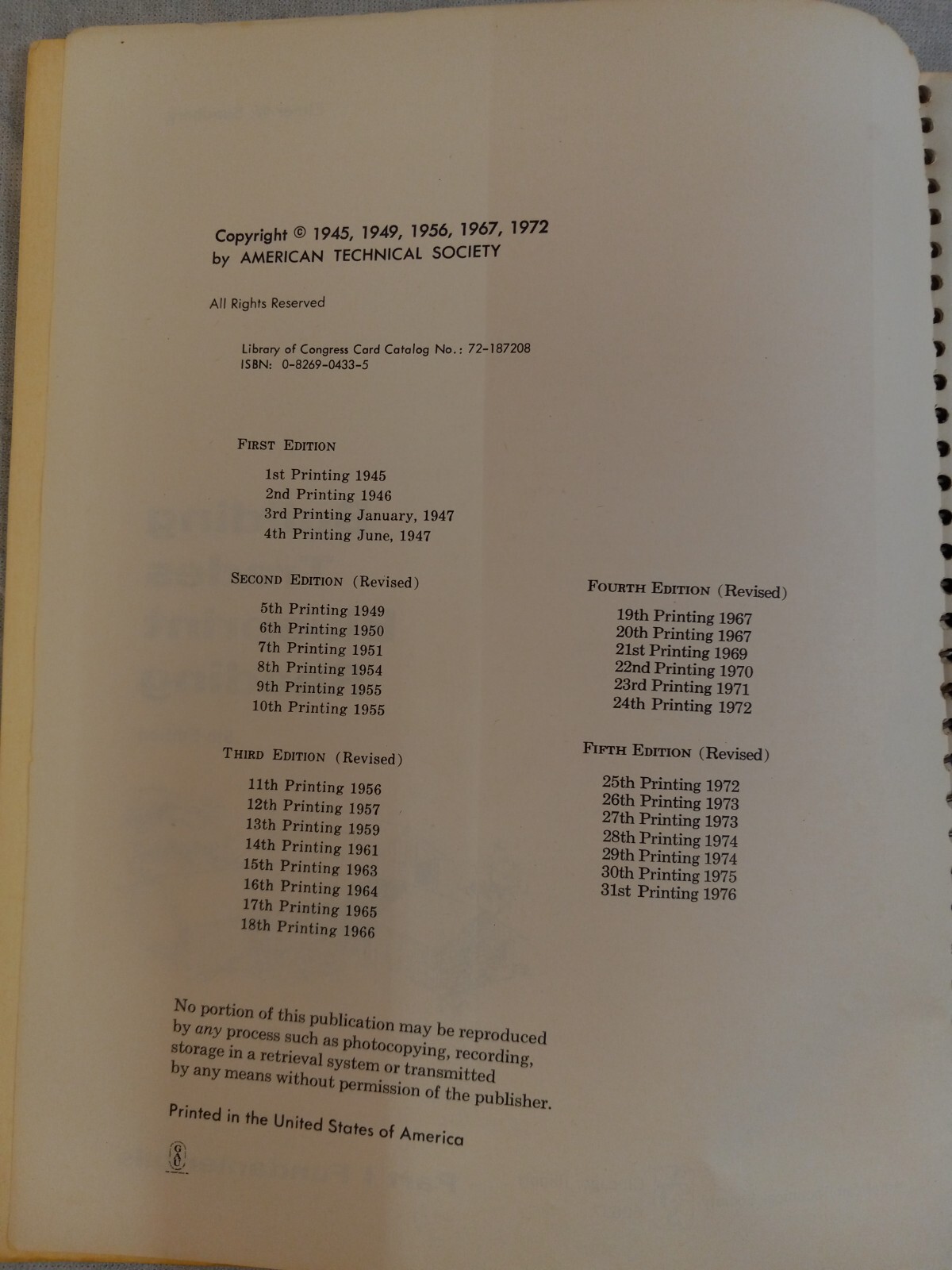 1972 BUILDING TRADES BLUEPRINT READING 5th Ed Paperback Book by ELMER W SUNDBERG