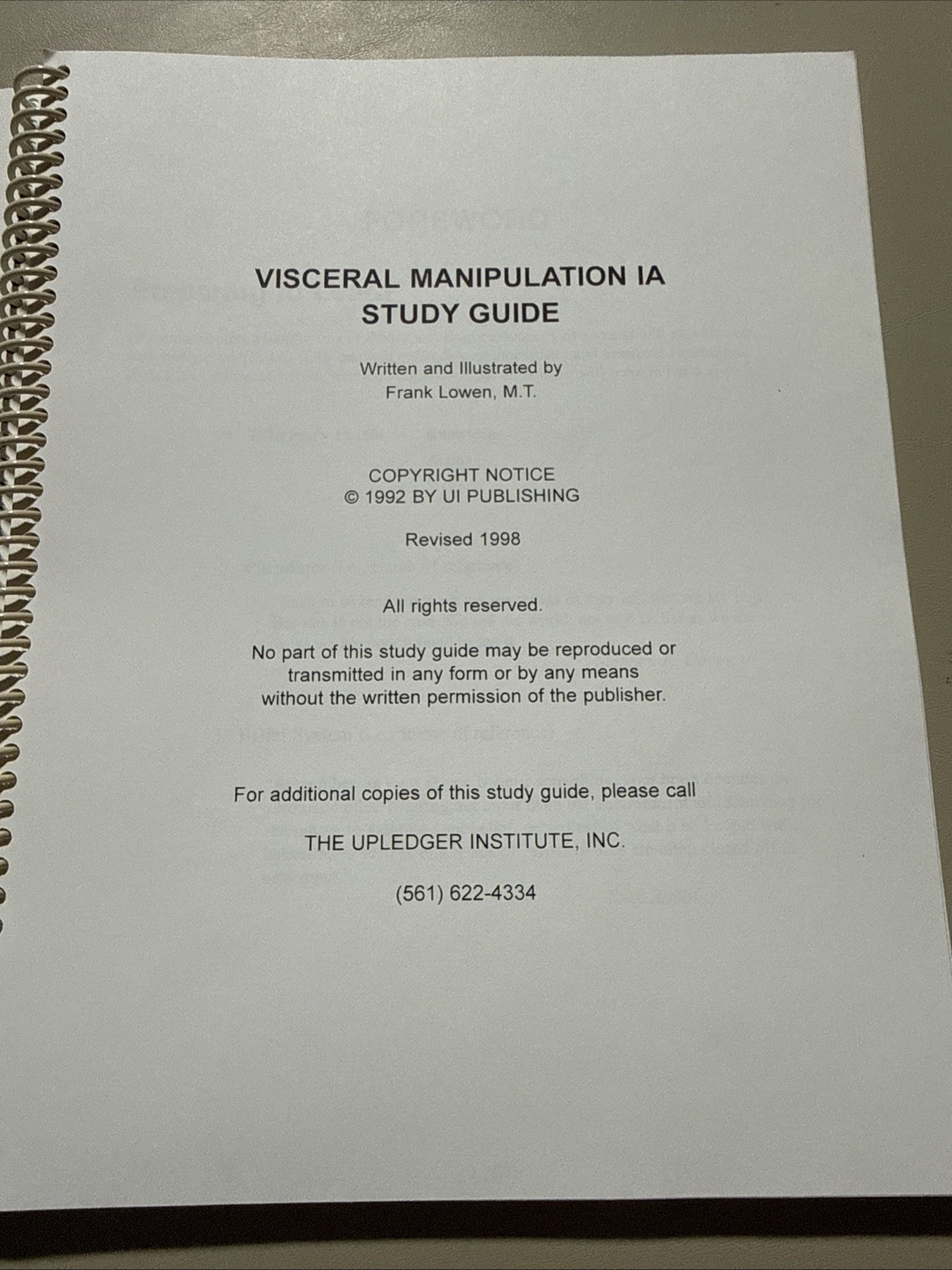 Visceral Manipulation IA Study Guide 1998 Revised Frank Lowen MT Upledger