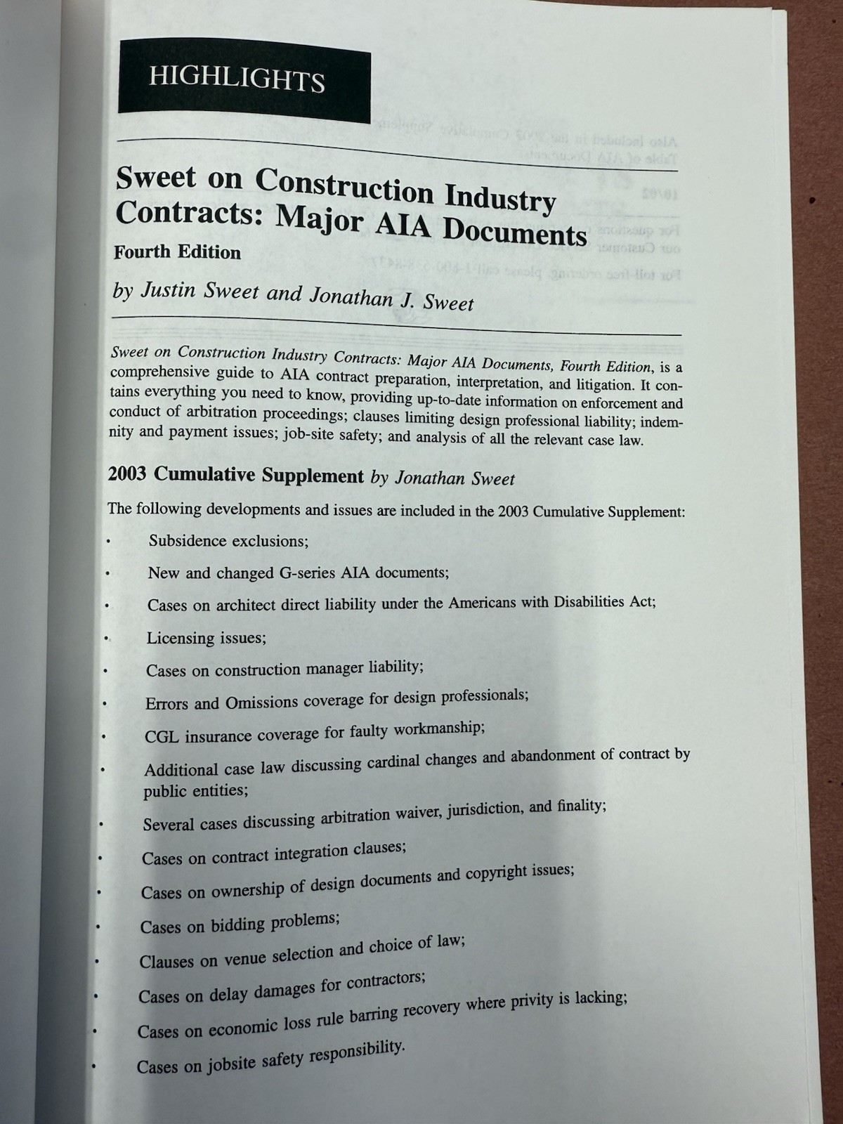 Sweet on Construction Industry Contracts: Major AIA Documents (Fourth Edition)