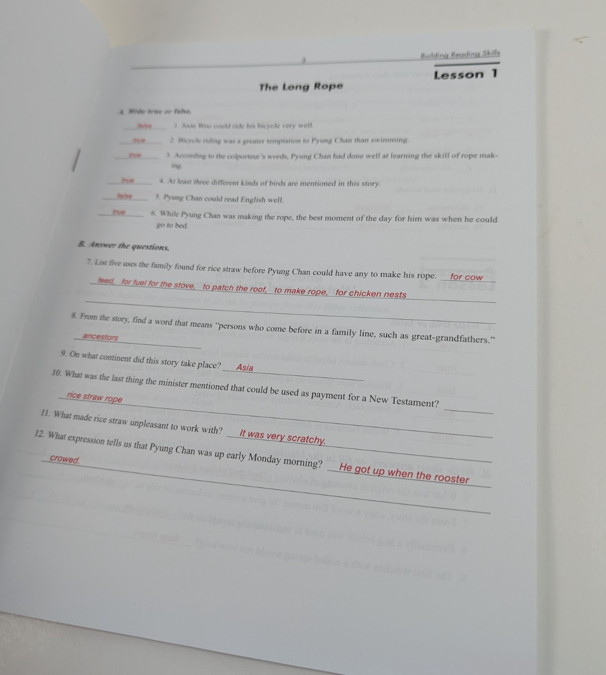 Gathering Reading Skills Workbook 6 Teachers Manual Supplement Time Rod & Staff