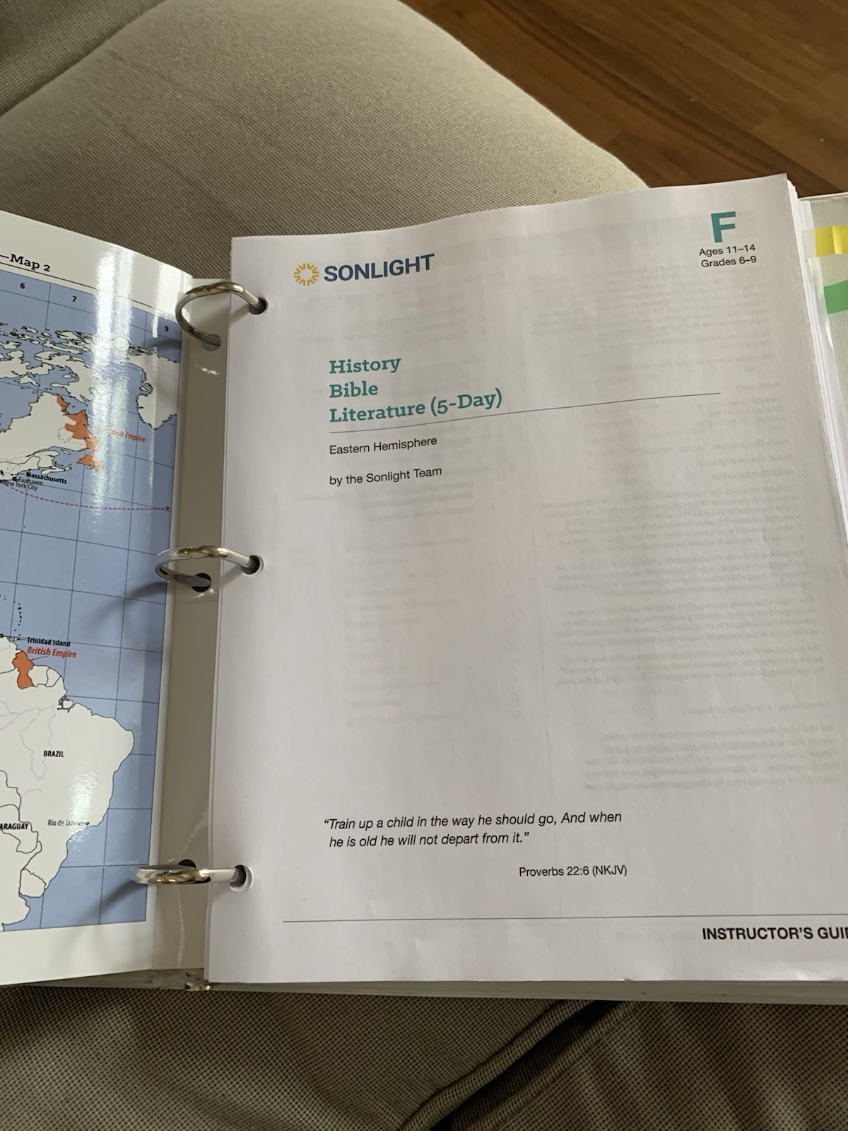 Sonlight 5 Day Instructor’s Guide Eastern hemisphere Unit F History/Bible/Lit