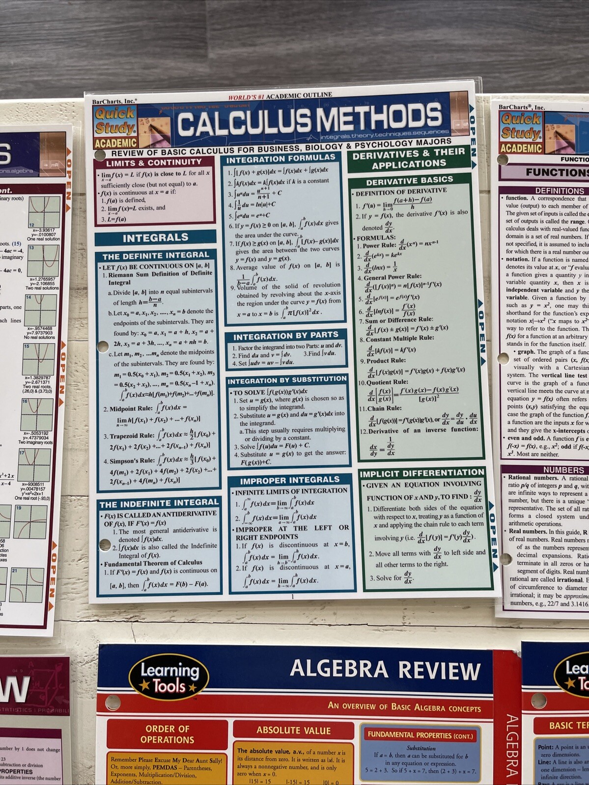 Lot 5 QuickStudy Laminated Reference Guide Caluculus & 2 Learning Tools Algebra