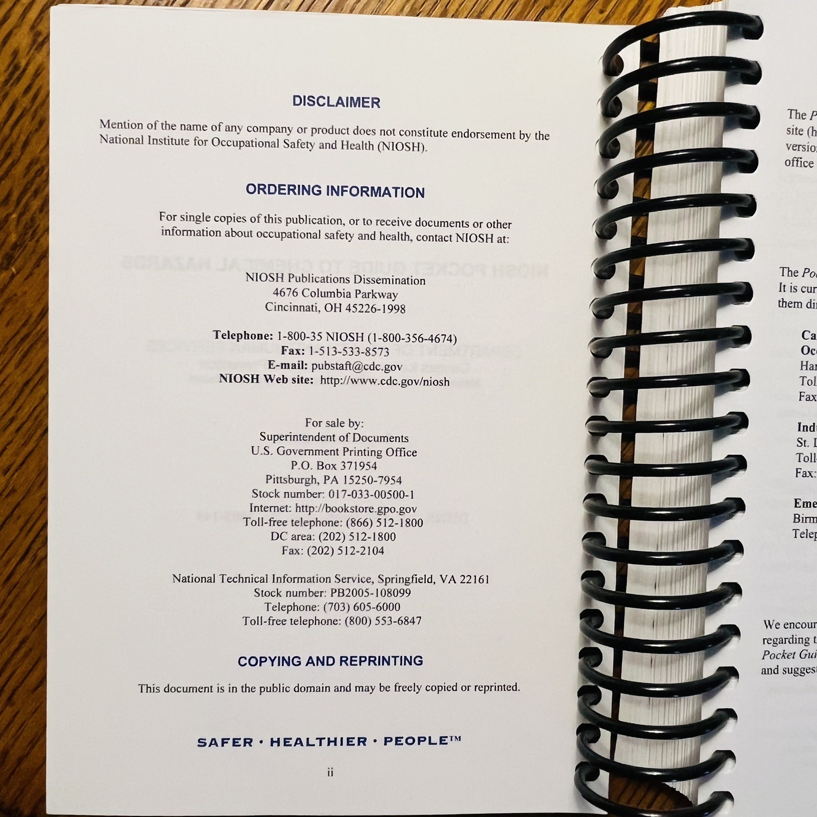 Niosh Pocket Guide To Chemical Hazards 2005 Edition Spiral bound Book CDC DHHS