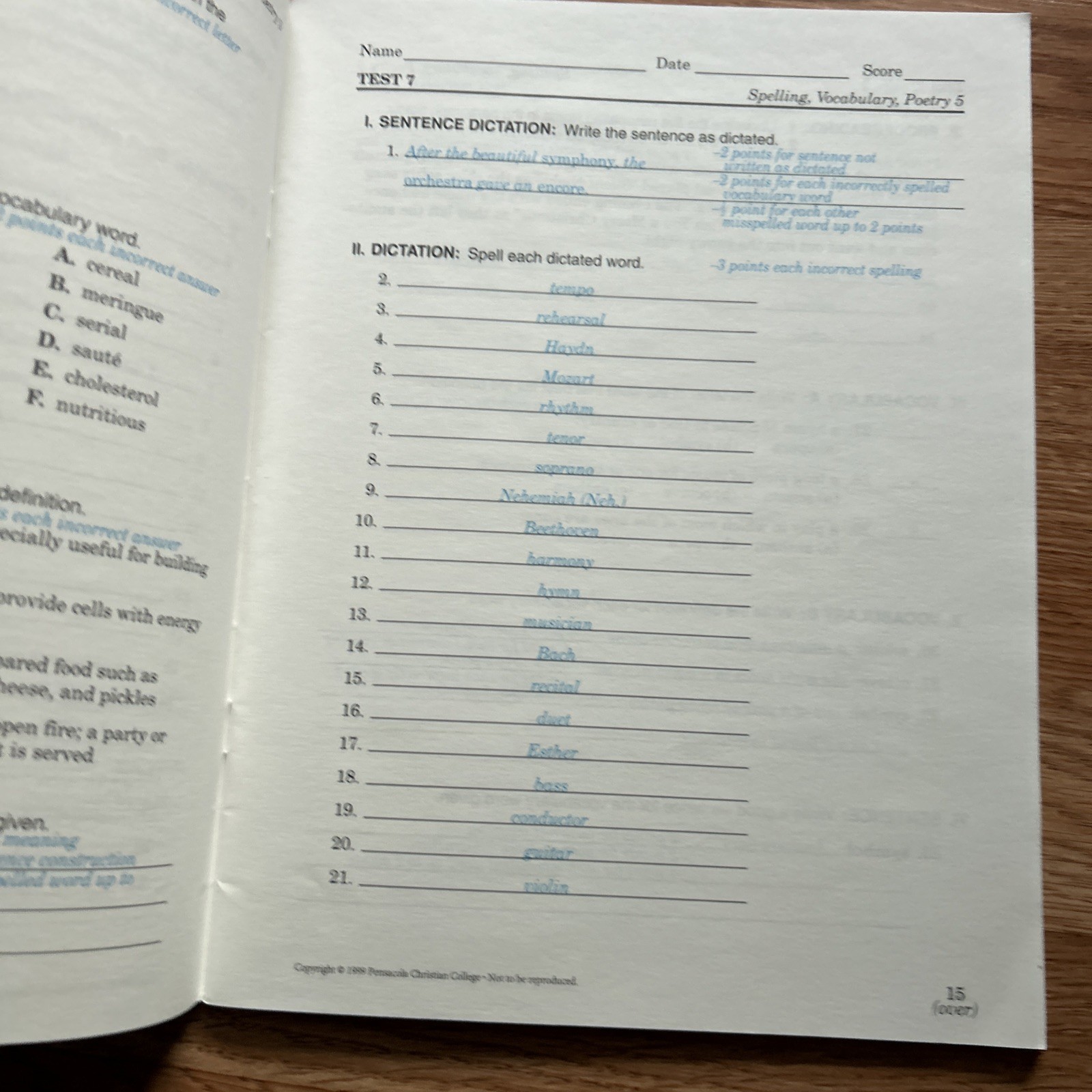 Abeka – Spelling & Vocabulary 5 (Test Key) ~ A Beka Book Teacher Edition