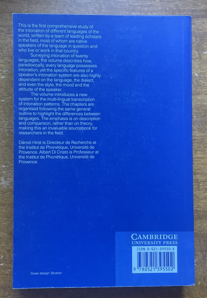 Intonation Systems: A Survey of Twenty Languages/Daniel Hirst, Albert Di Cristo