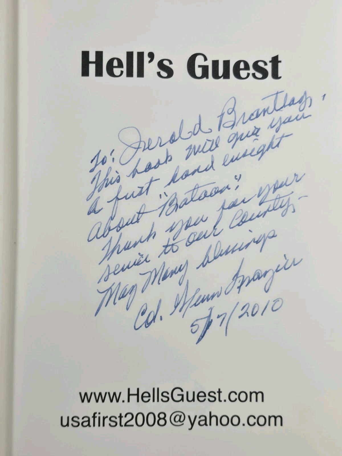 2010 Hell’s Guest Glenn D. Frazier Signed Hardcover WWII POW Bataan Alabama