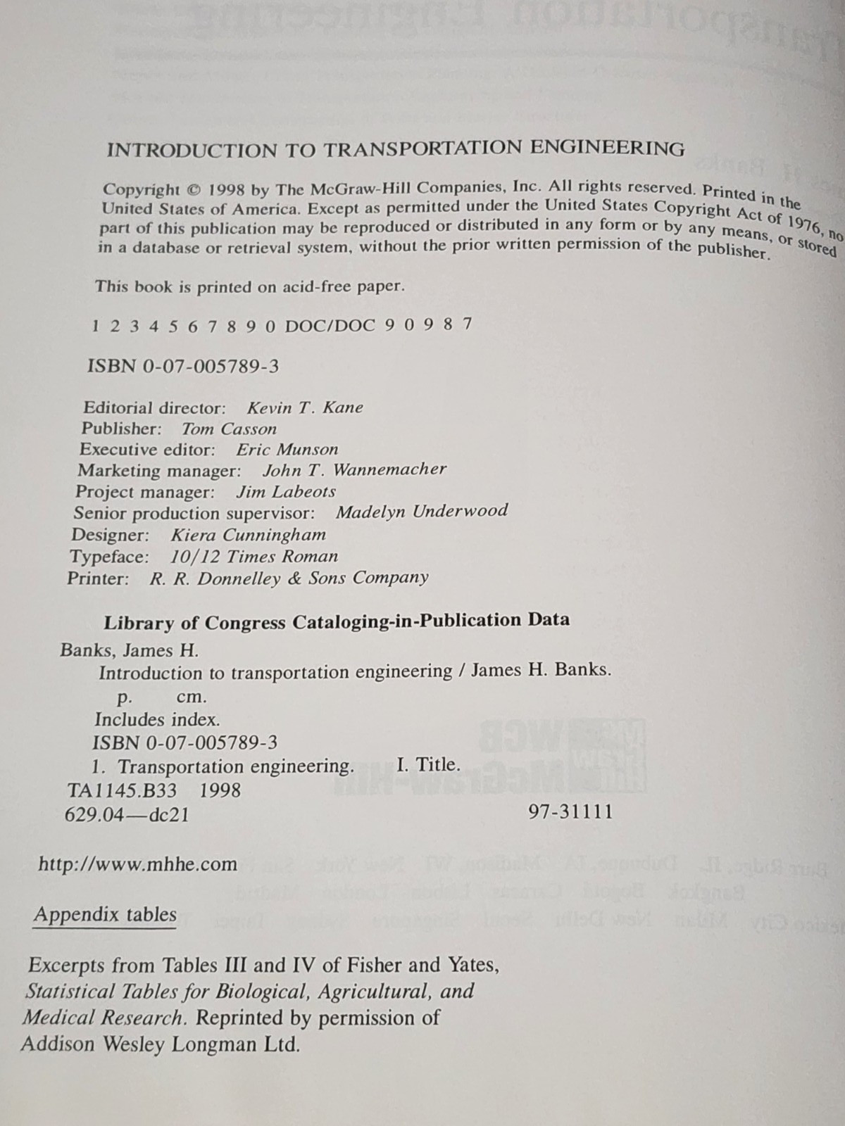 Introduction to Transportation Engineering by James H. Banks Textbook