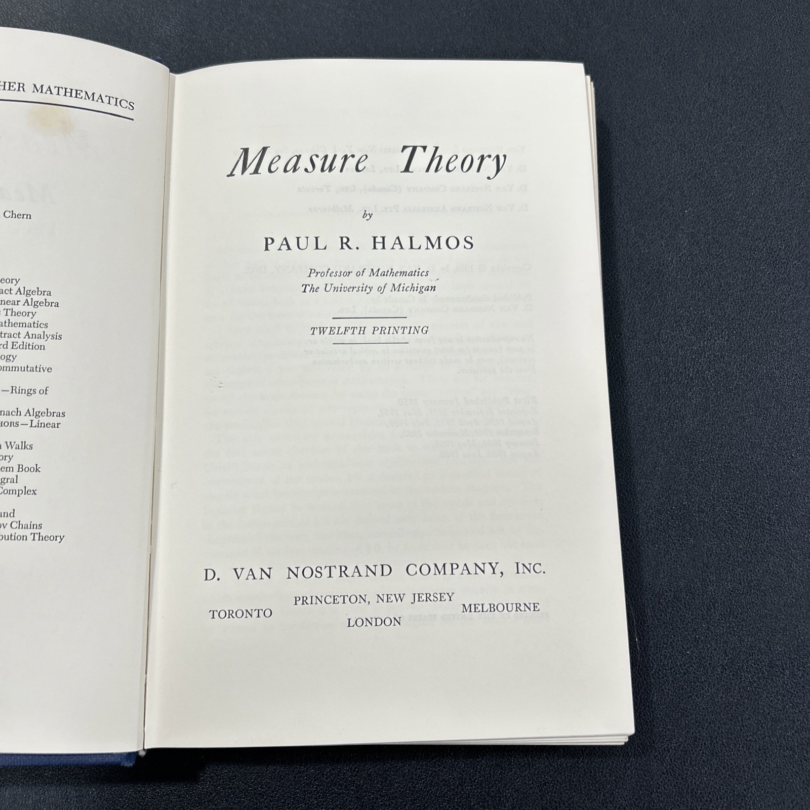 Measure Theory by PR Halmos Book