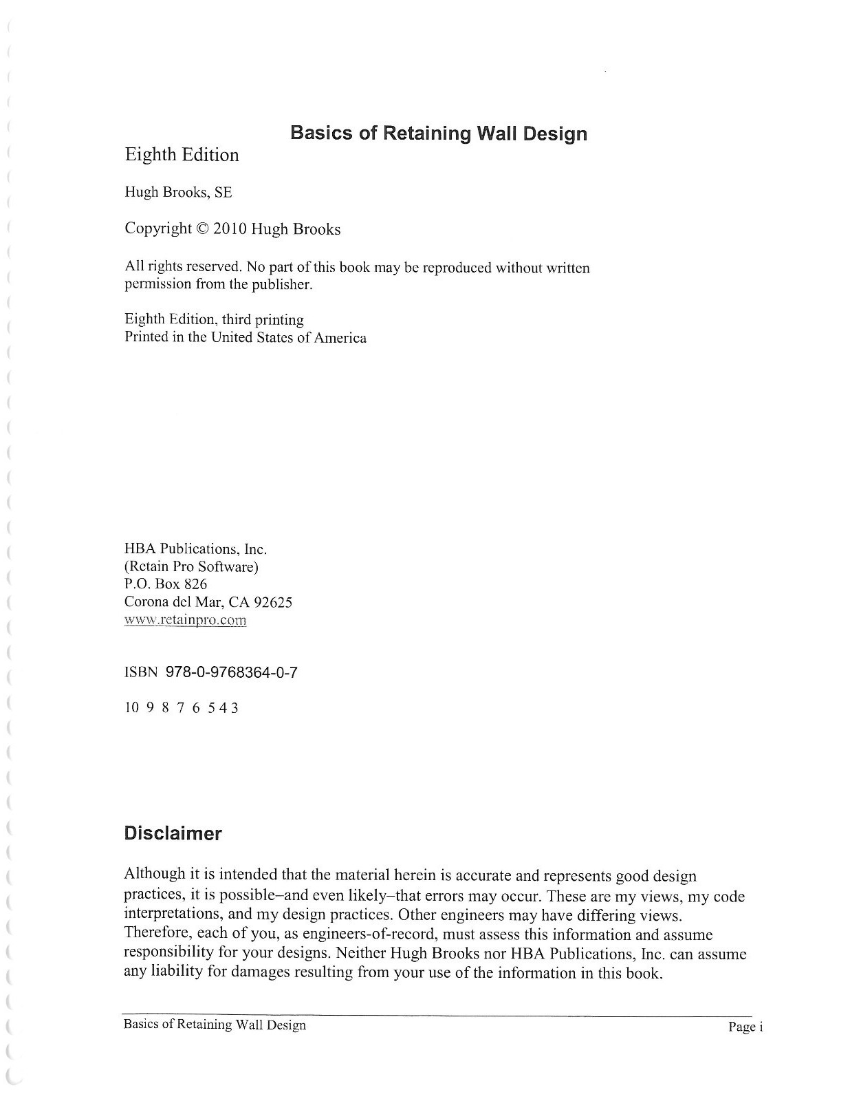 Basics of Retaining Wall Design, Revised 8th Ed., 2010 – Hugh Brooks