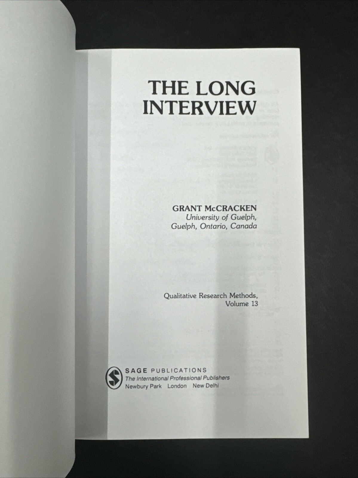 Qualitative Research Methods Long Interview by Grant McCracken (1988 Paperback)