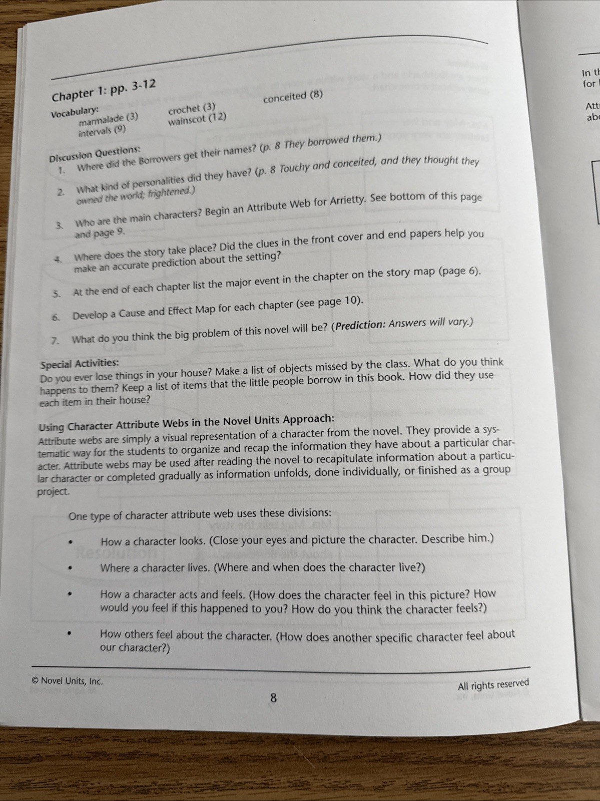Novel Unit BMI Educational Resources Grades 5-6 THE BORROWERS