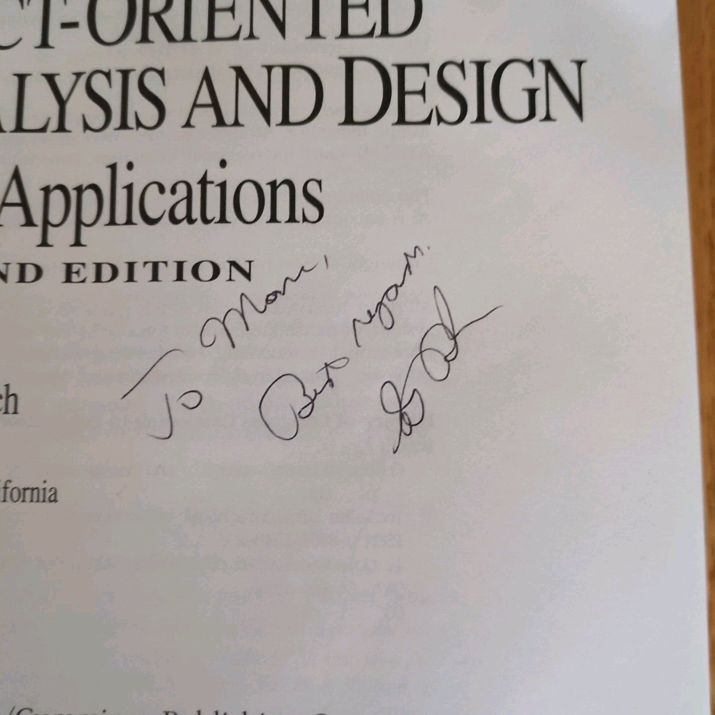 Object-Oriented Analysis and Design with Applications Grady Booch Signed 2nd Ed